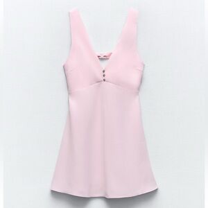 Zara jewel button pinafore dress mini light pink 2747/571 XS SMALL a line bow